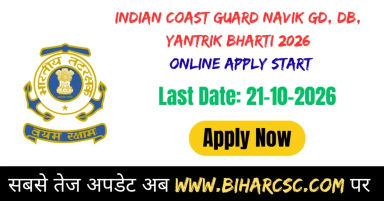 Indian Coast Guard Navik GD, DB, Yantrik Bharti 2026 Online Apply Start