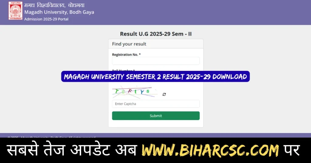 Magadh University Semester 2 Result 2025-29 Download